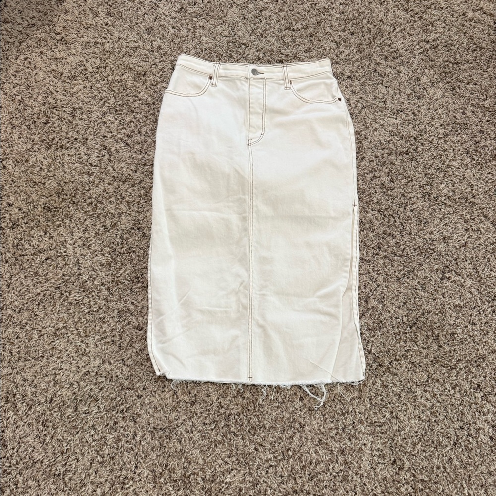GBG Los Angeles Cream Midi Denim Pencil Skirt